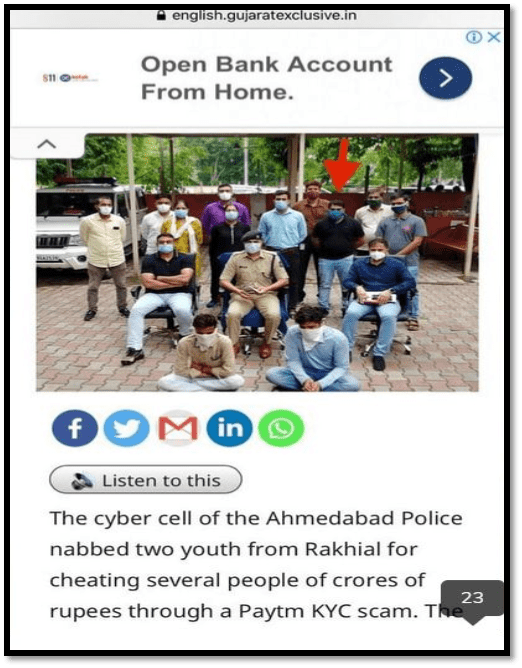 Media coverage of Student and Professor of GTU-GSET for solving the Jamtara module of Paytm KYC
